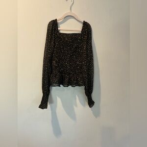 Chelsea & Violet Black and Gold Smocked Blouse